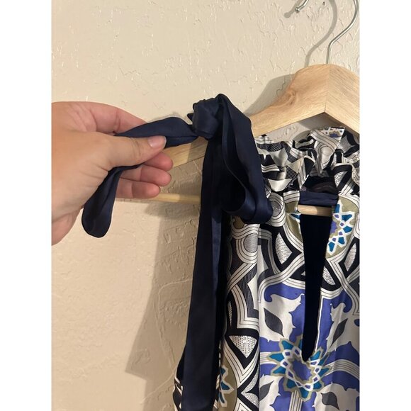 Hale Bob Silk Blue Ribbon Tie Halter Blouse - Picture 5 of 10